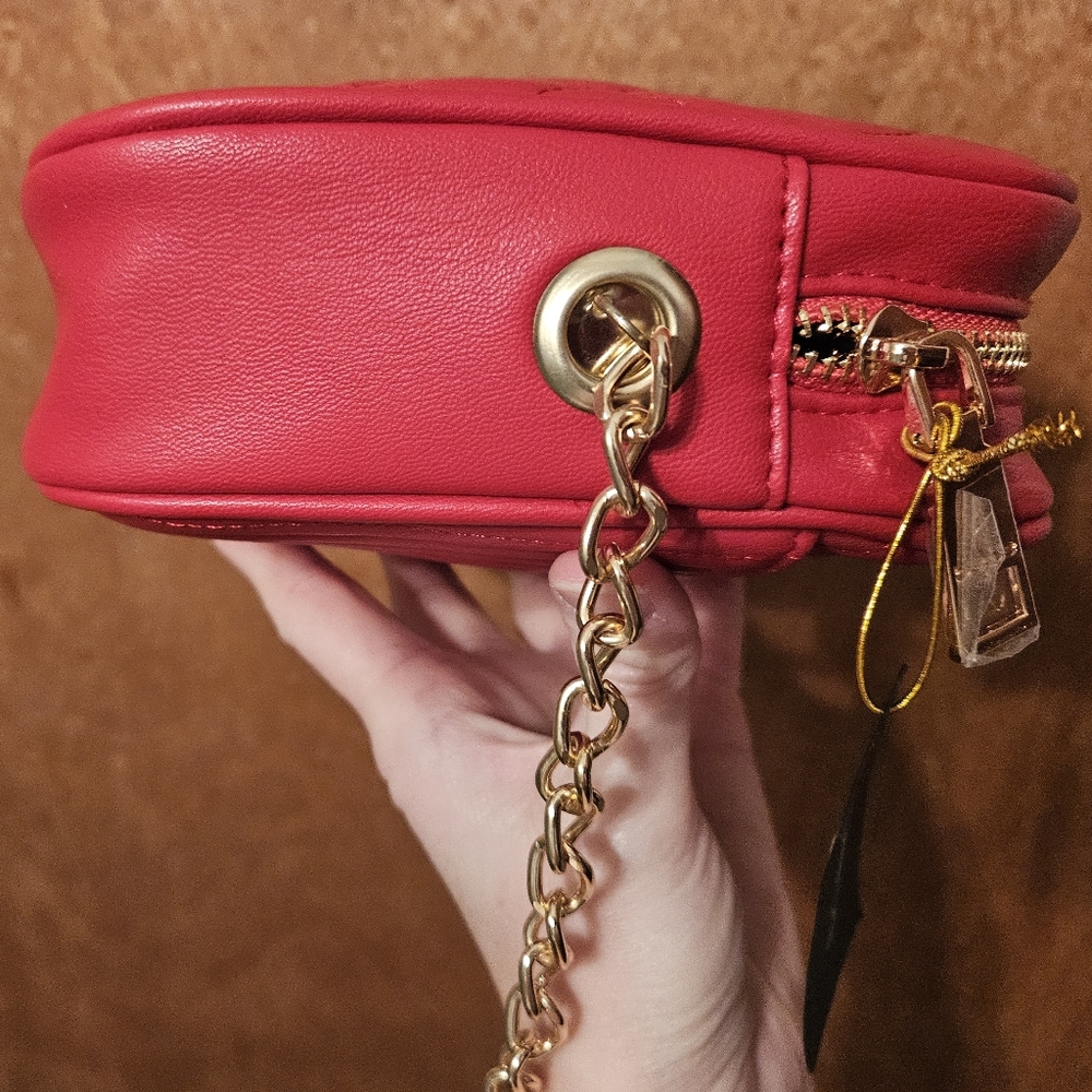 bebe Quilted Red Crossbody Bag with Gold Chain and Crystal Logo - Picture 14 of 16